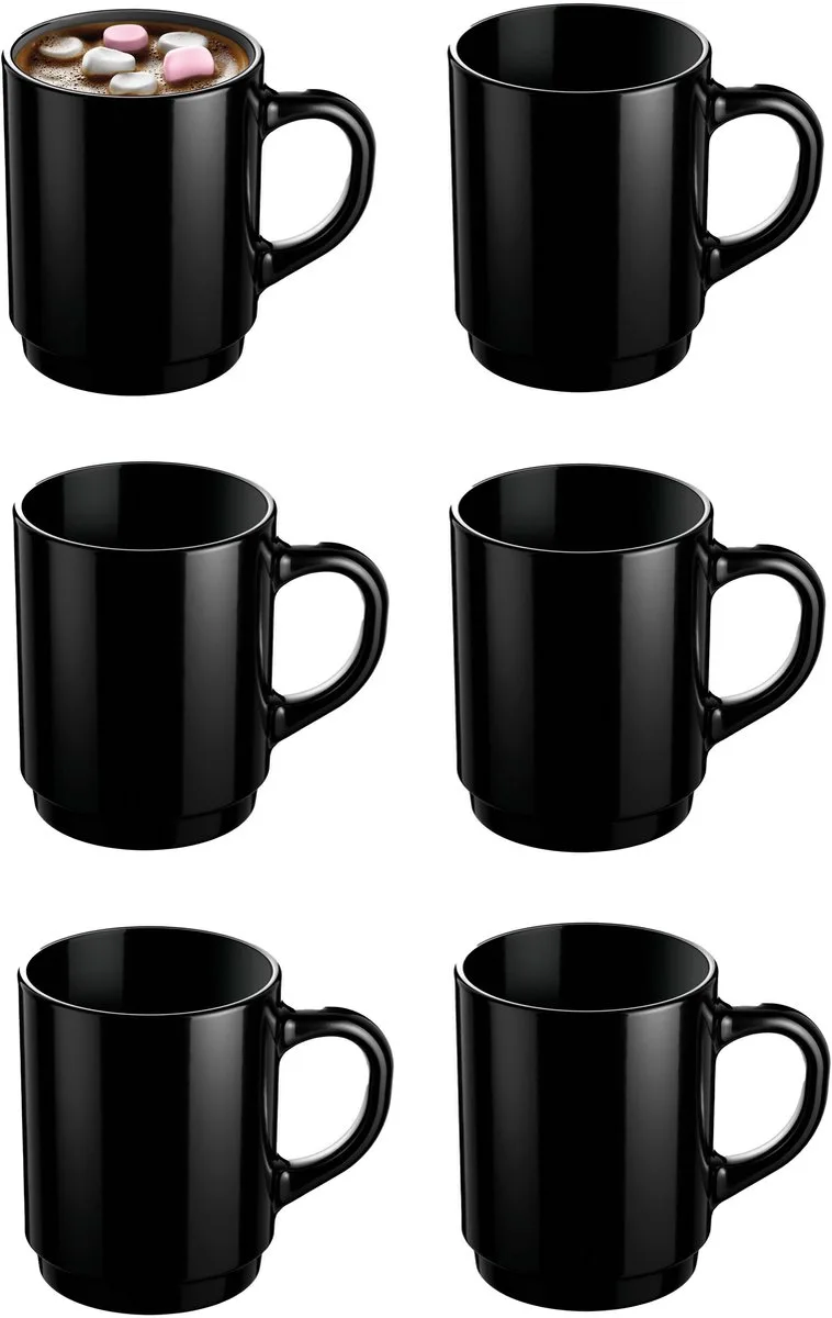 Koffiemokken Lagos - 6x stuks - Hard Glas - 250 ml - 7 x 9 cm by Luminarc in Black – product photo