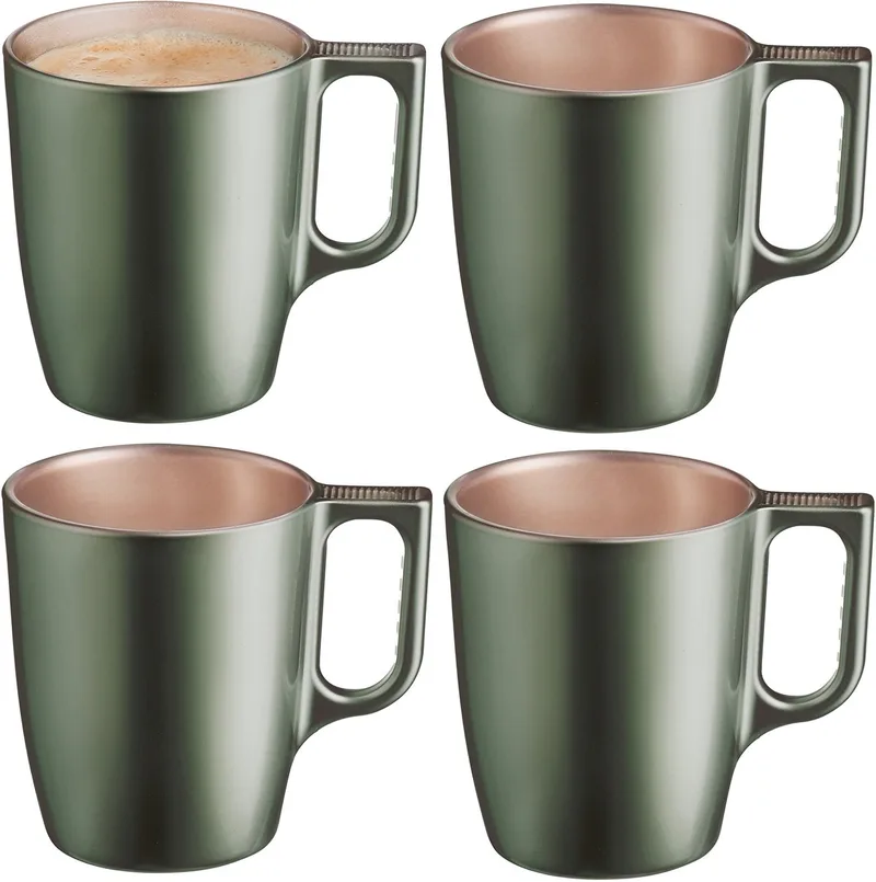 Koffiemokken Monaco - 4x stuks - Hard Glas - 250 ml - 9 cm - Flashy metallic finish van Luminarc in Groen – productfoto
