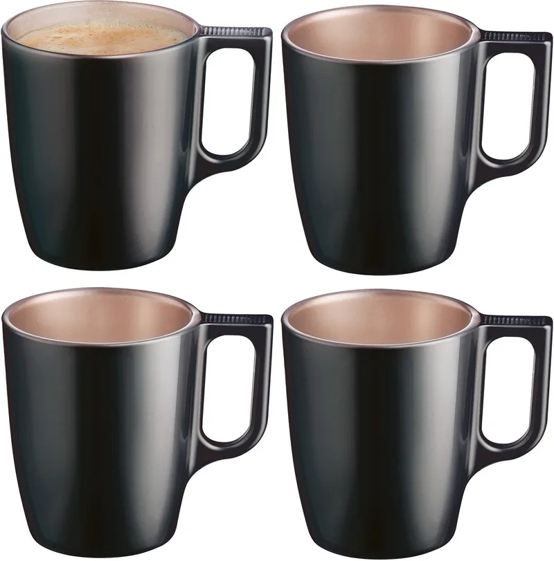Koffiemokken Monaco - 4x stuks - Hard Glas - 250 ml - 9 cm - Flashy metallic finish by Luminarc in Black – product photo
