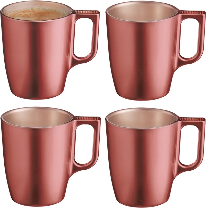 Koffiemokken Monaco - 4x stuks - Hard Glas - 250 ml - 9 cm - Flashy metallic finish van Luminarc in Koper – productfoto