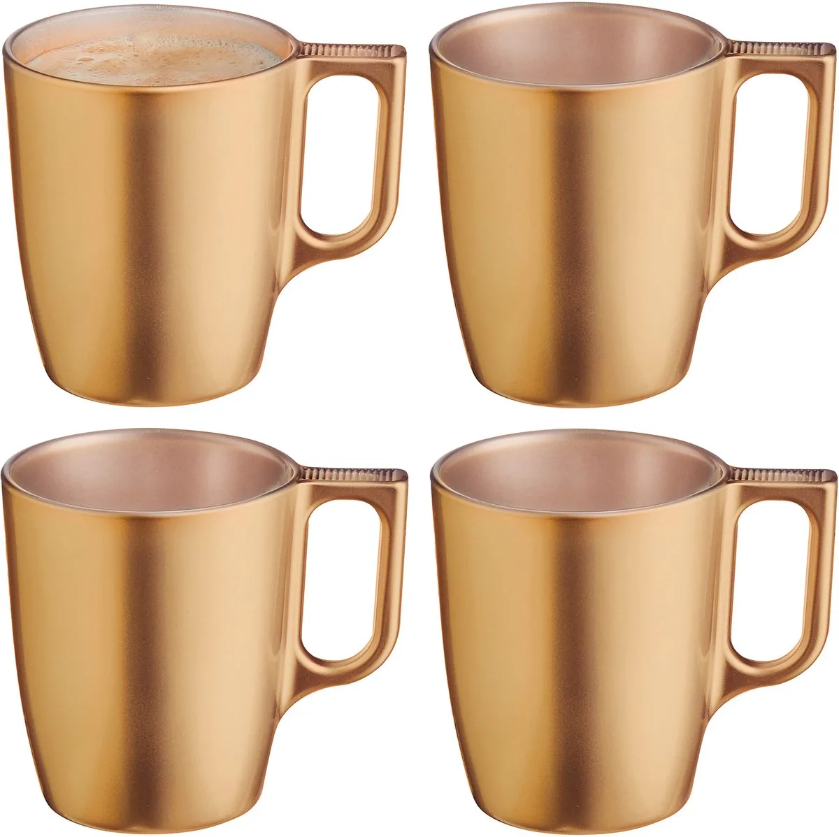 Koffiemokken Monaco - 4x stuks - Hard Glas - goud - 250 ml - 9 cm - Flashy metallic finish de Luminarc en Or – photo produit