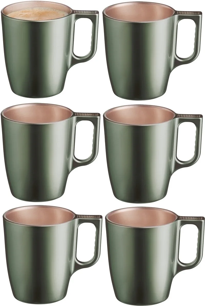 Koffiemokken Monaco - 6x stuks - Hard Glas - 250 ml - 9 cm - Flashy metallic finish by Luminarc in Green – product photo