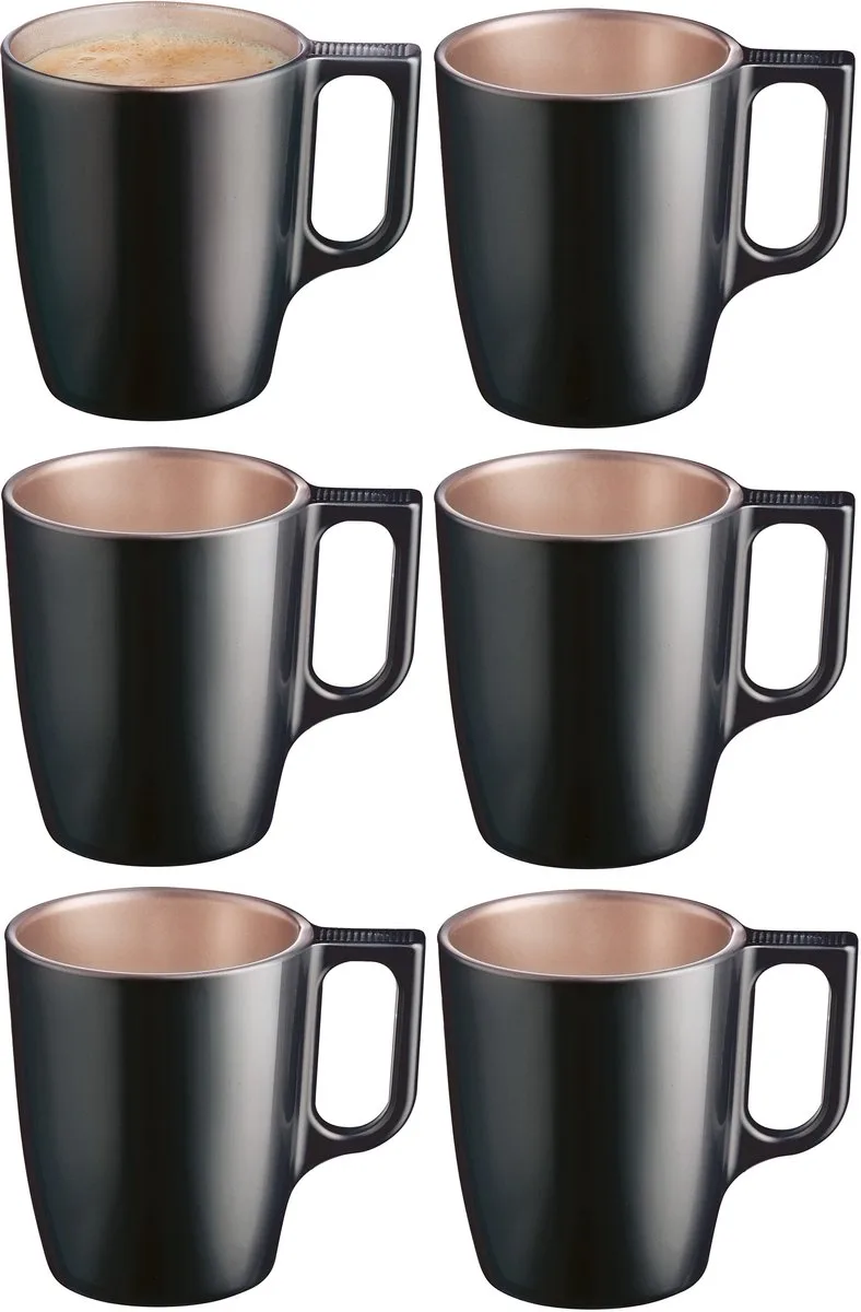 Koffiemokken Monaco - 6x stuks - Hard Glas - 250 ml - 9 cm - Flashy metallic finish by Luminarc in Black – product photo