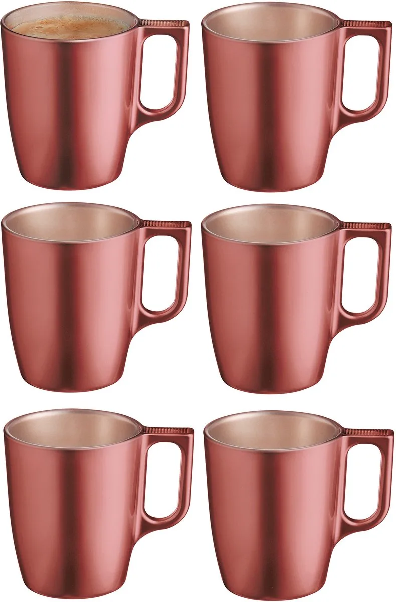 Koffiemokken Monaco - 6x stuks - Hard Glas - 250 ml - 9 cm - Flashy metallic finish von Luminarc in Kupfer – Produktfoto