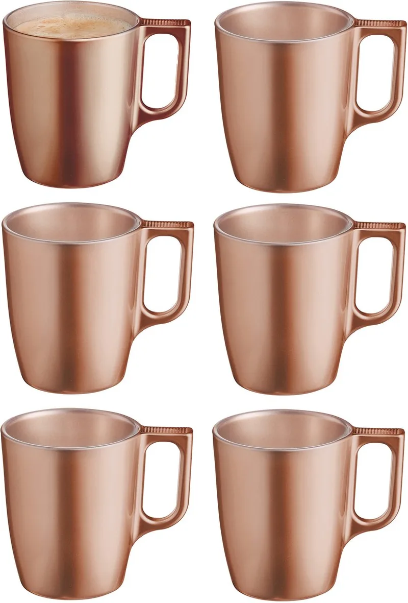 Koffiemokken Monaco - 6x stuks - Hard Glas - caramel bruin - 250 ml - 9 cm - Flashy metallic finish de Luminarc en Lichtbruin – photo produit