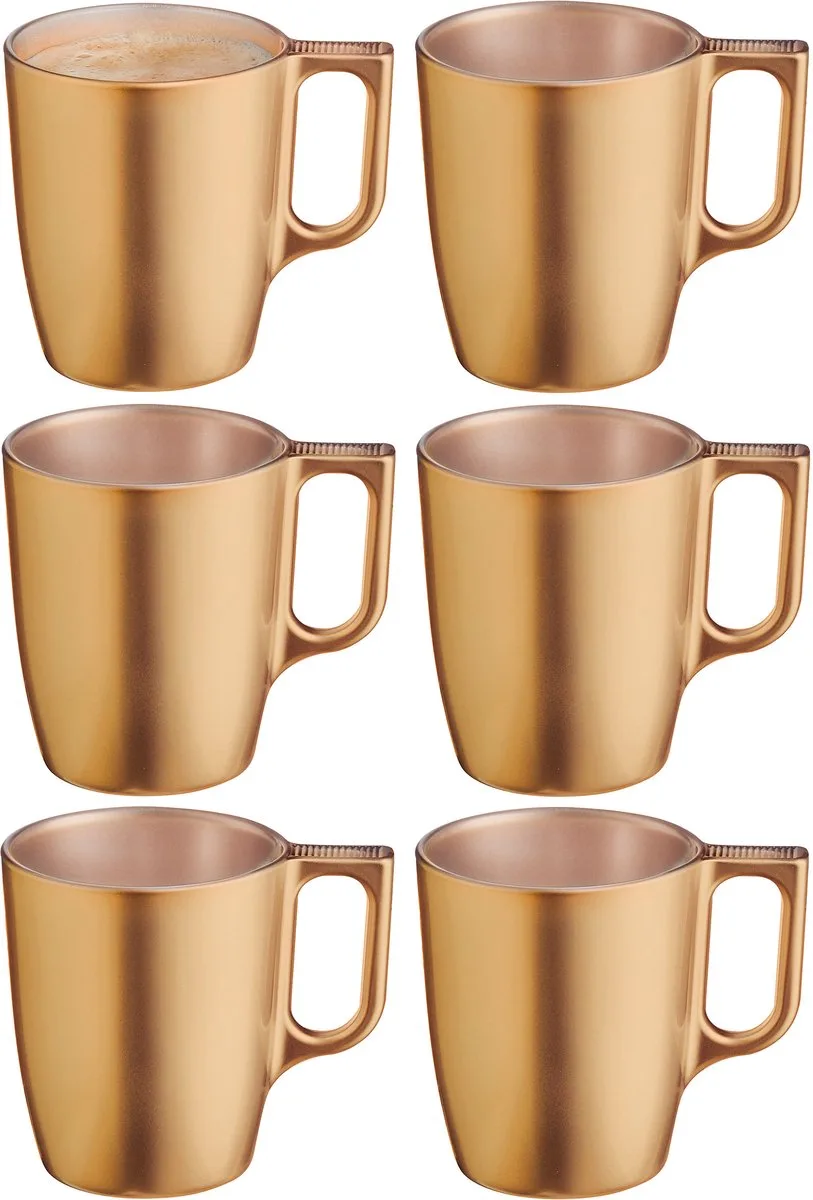 Koffiemokken Monaco - 6x stuks - Hard Glas - goud - 250 ml - 9 cm - Flashy metallic finish de Luminarc en Or – photo produit