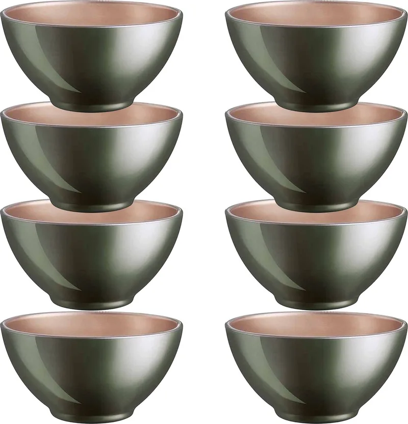 Kommetjes - 8x - D13 x 6 cm - soepkommen/schaaltjes voor dessert/ontbijt - glas - metallic finish von Luminarc in Dunkelgrün – Produktfoto