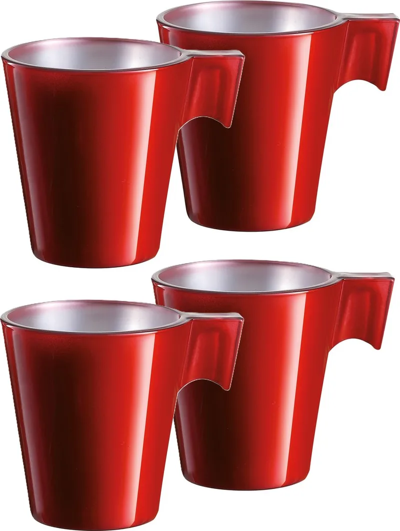 Lumicarc Espresso kopjes - 4x - metallic - koffiekopjes van 80 ml - 6 x 5.5 cm - keramiek de Luminarc en Rouge – photo produit