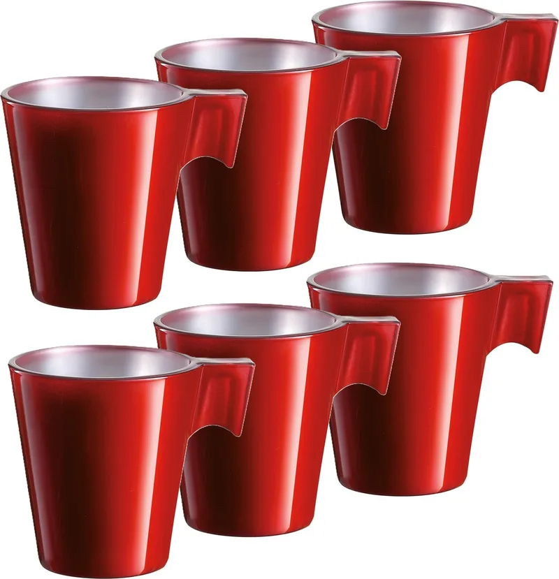 Lumicarc Espresso kopjes - 6x - metallic - koffiekopjes van 80 ml - 6 x 5.5 cm - keramiek de Luminarc en Rouge – photo produit