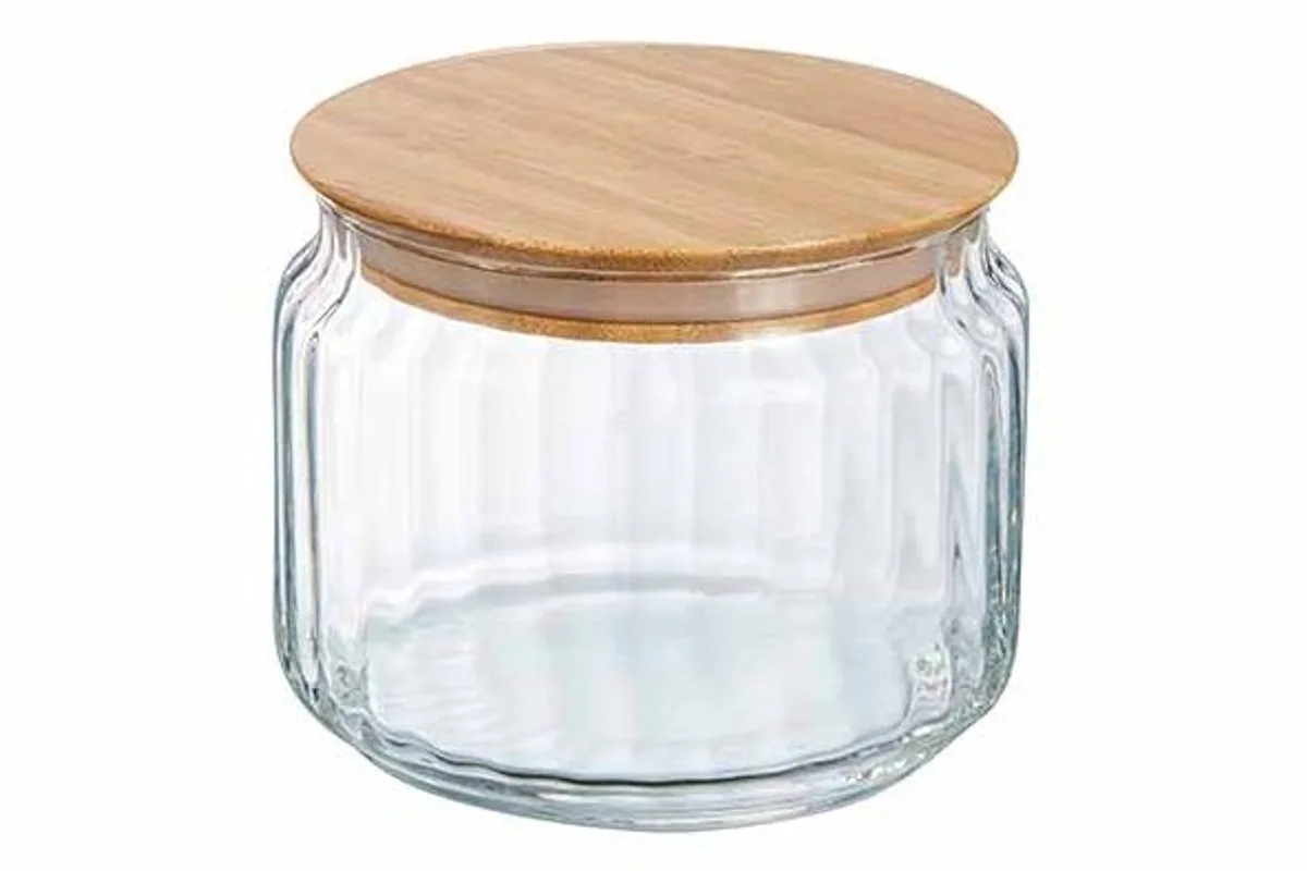 Nova Jar Voorraadpot 0,50l D10,5xh8,6cm - Bamboe Deksel fra Luminarc i Gennemsigtig – produktbillede