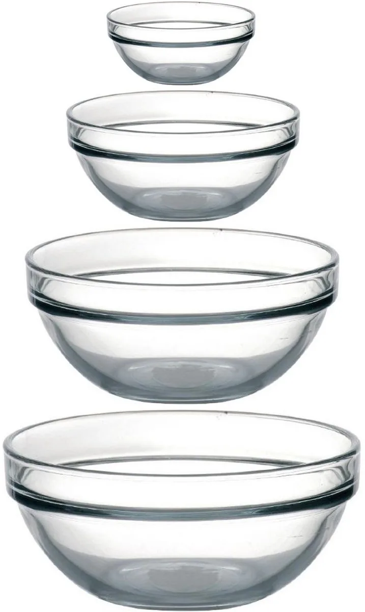 Schaaltjes set - 12x stuks - 4 formaten 10-20-26-29 cm - glas - kommetjes de Luminarc en Transparent – photo produit