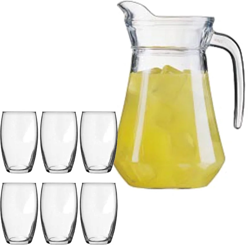 schenkkan/waterkan van glas 1.6 liter met 6x stuks Tumbler waterglazen van 360 ml från Luminarc i Transparent – produktbild