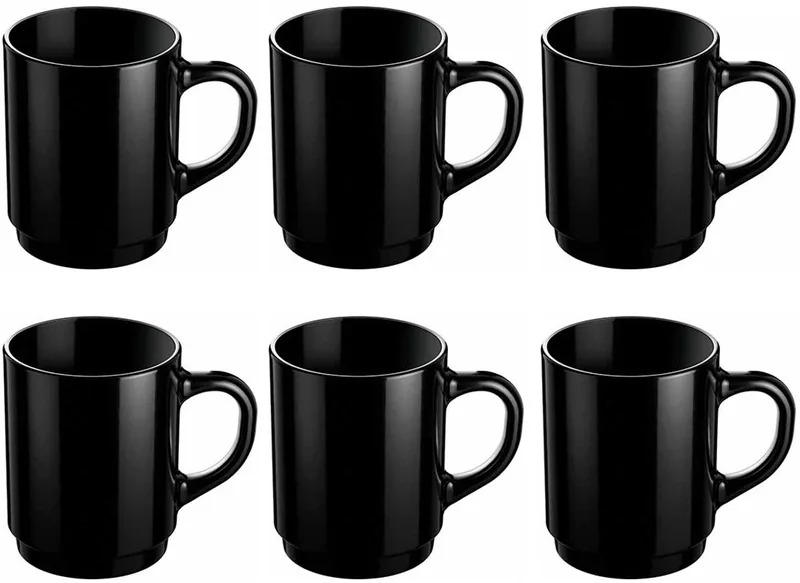 Set van 6 Zwarte Koffiemokken – 25cl – Moderne Stevige Mokken voor Koffie of Thee – Geschikt voor Dagelijks Gebruik by Luminarc in Black – product photo