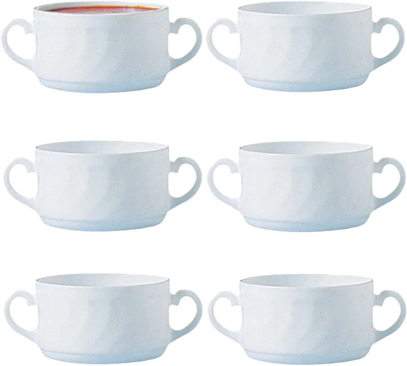 Soepkommen Essential - 6x - wit - D9.5 x 6 cm - porselein - schaaltjes met oren - ontbijt/hapjes - stapelbaar de Luminarc en Ivoorwit – photo produit