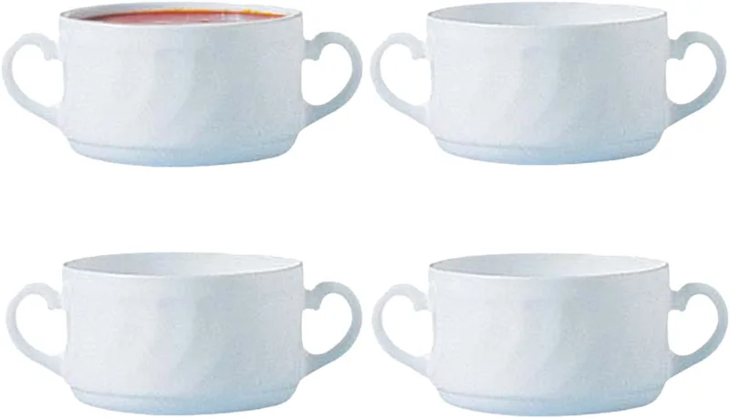 Soepkommen Essential - 8x - wit - D9.5 x 6 cm - porselein - schaaltjes met oren - ontbijt/hapjes - stapelbaar fra Luminarc i Warm wit – produktbillede