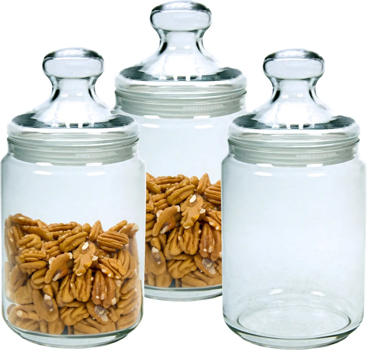 Voorraadpot/bewaarpot - Set van 3x stuks - 1000 ml - glas - met deksel - glazen voorraadbus - potten de Luminarc en Transparent – photo produit
