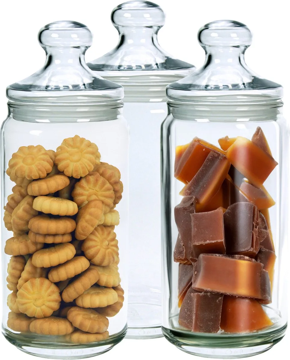 Voorraadpot - Set van 3x stuks - met glazen deksel - 1500 ml - glas - 27 cm - bewaarpot - voorraadpotten - potten de Luminarc en Transparent – photo produit