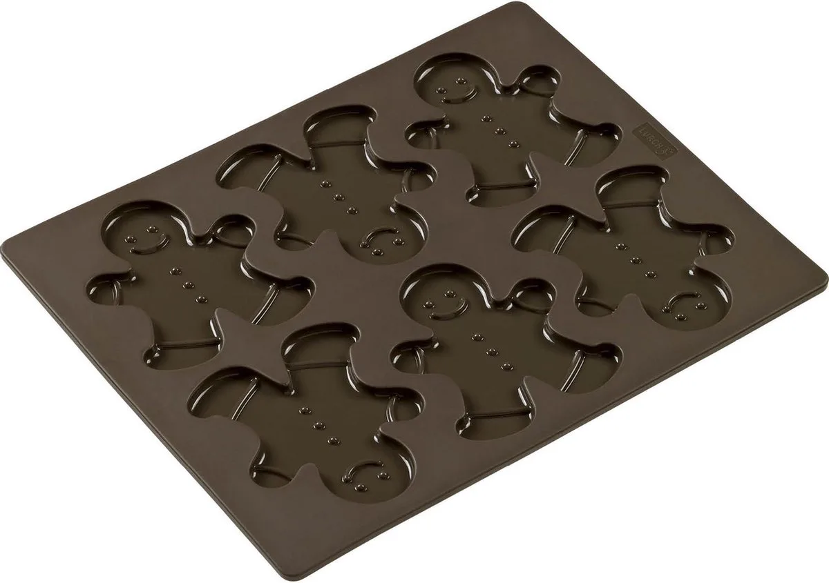 Flexiform-Bakvorm – voor 6 peperkoeken mannetjes - Silicone - Anti-kleef – 24x30cm van Lurch in Bruin – productfoto