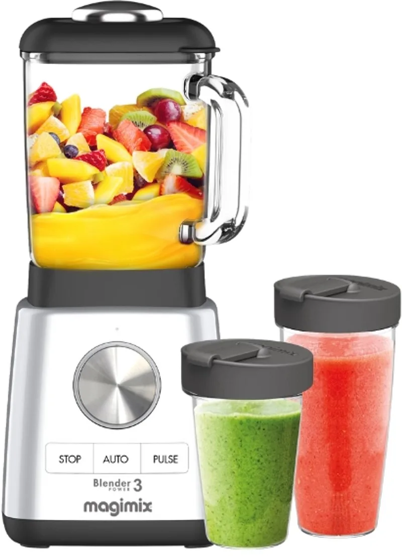 Blender Power 3 - Smoothie Maker - 1,2 Liter - Ice Crusher - To go cups van Magimix in Mat Chroom – productfoto