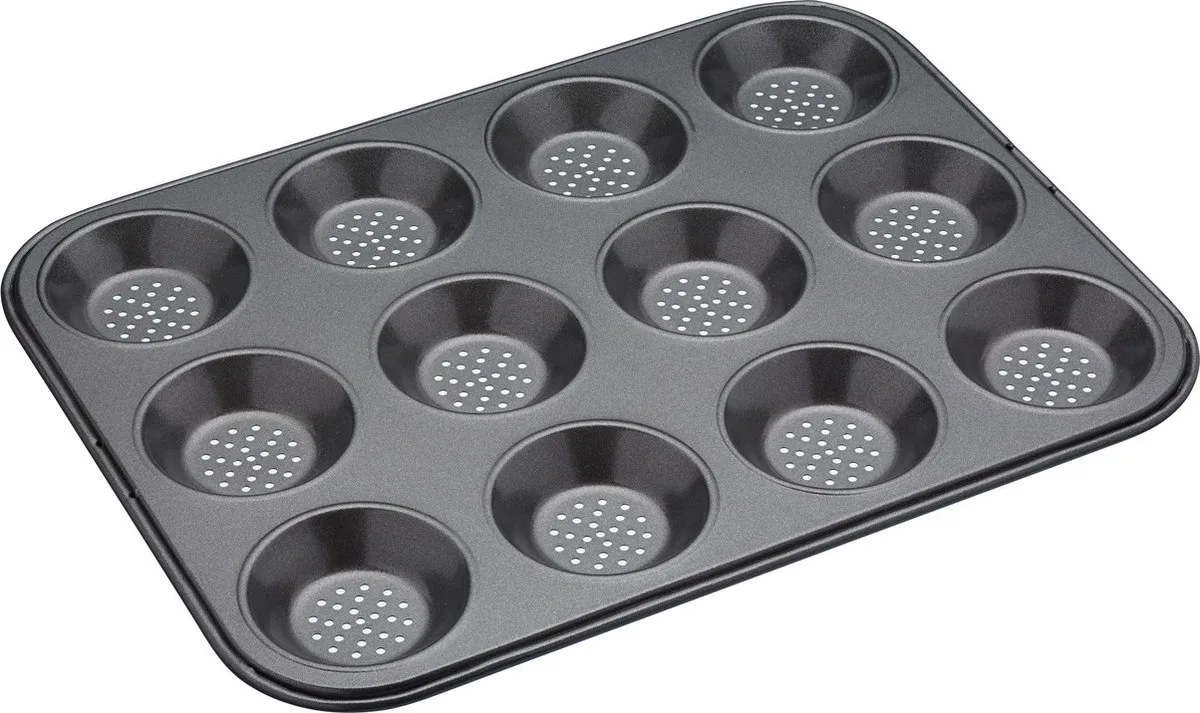 Bakvorm voor 12 mini (quiche) vormen Geperforeerd, 32 cm x 24 cm van MasterClass in Zwart – productfoto