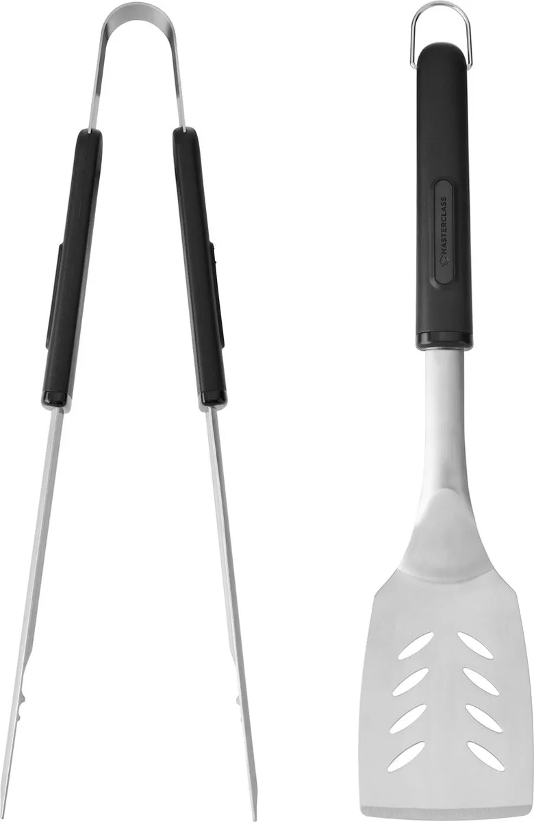 Barbecue Tongs & Turner, Set van 2 Roestvrijstalen Keukengerei met Lange Hittebestendige Handgrepen voor Buiten Grillen de MasterClass en Noir – photo produit