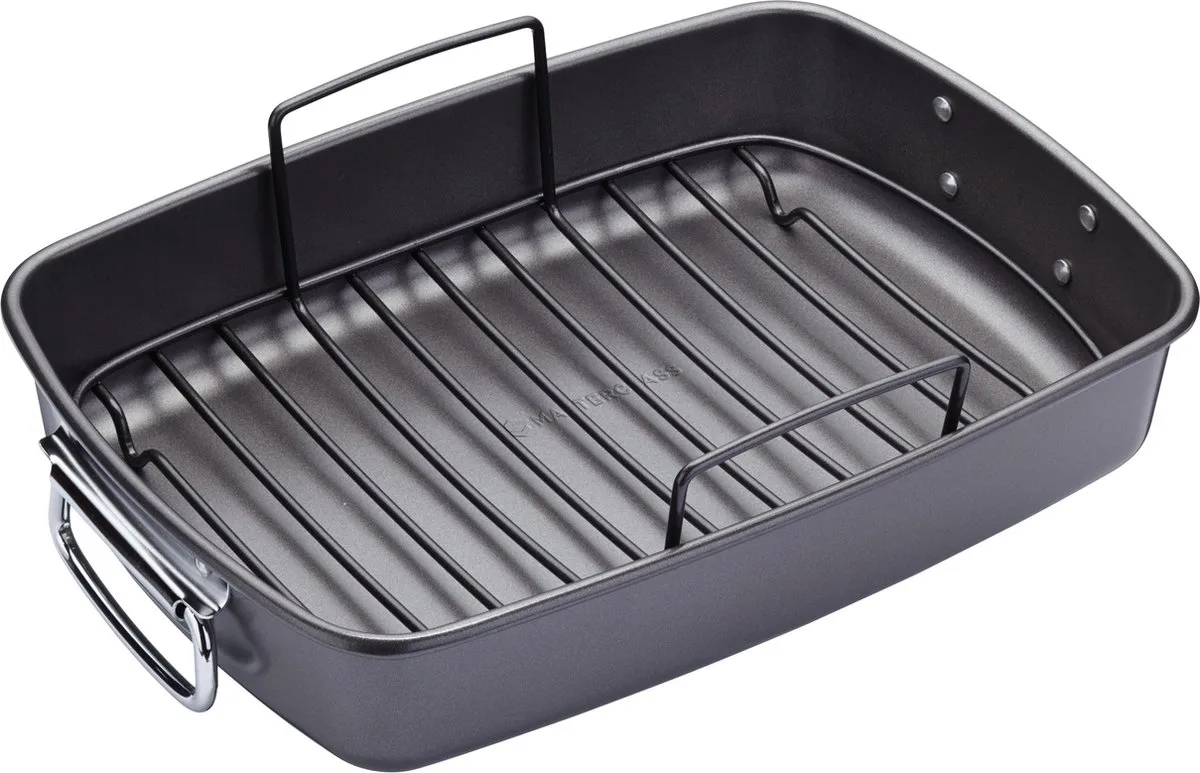 Braadpan Met Antiaanbaklaag en Rooster - ‎Heavy Duty Roestvrij Staal 28 x 7,5 x 40 Centimeter van MasterClass in Zwart – productfoto