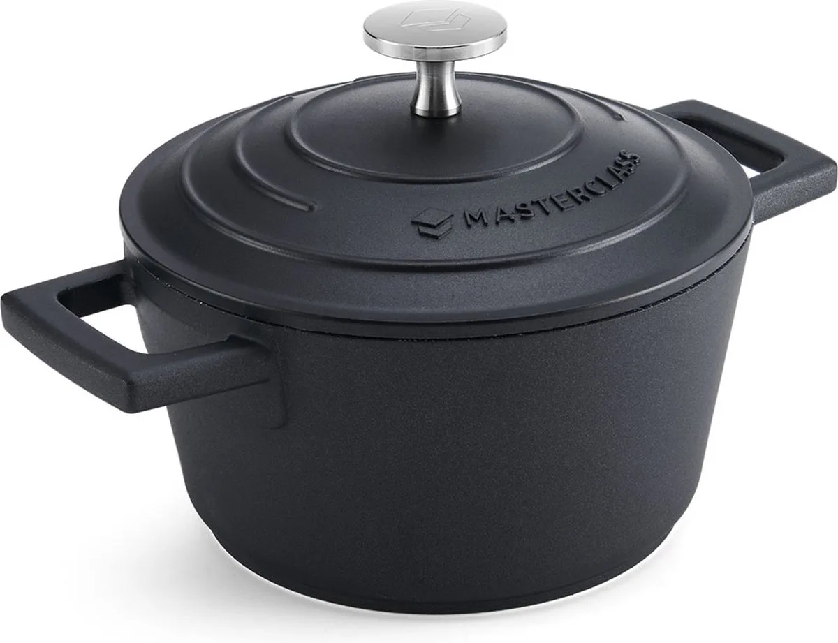 Braadpan met Deksel 16 cm, Lichtgewicht Gietaluminium, Inductie kookplaat- en ovenbestendig de MasterClass en Noir – photo produit