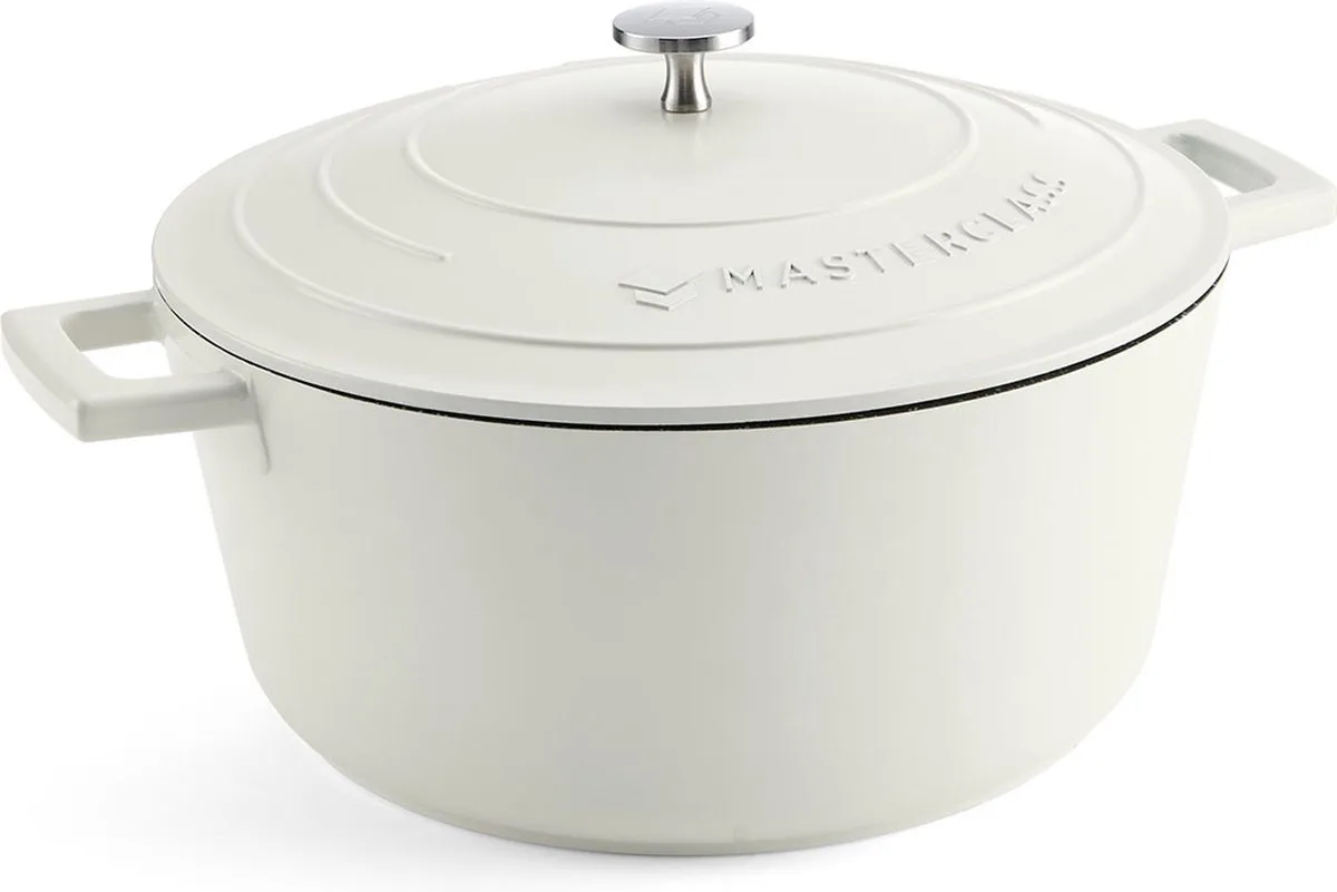 Braadpan met Deksel, Groot 5L/28 cm, Lichtgewicht Gegoten Aluminium, Inductie kookplaat- en ovenbestendig van MasterClass in Crème – productfoto