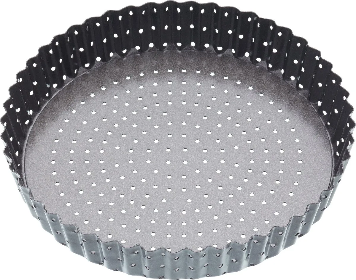 Crusty Bake 20 cm Geperforeerde Quichevorm met PFOA-vrije Antiaanbaklaag en Losse Bodem - Geribbeld van MasterClass in Zwart – productfoto