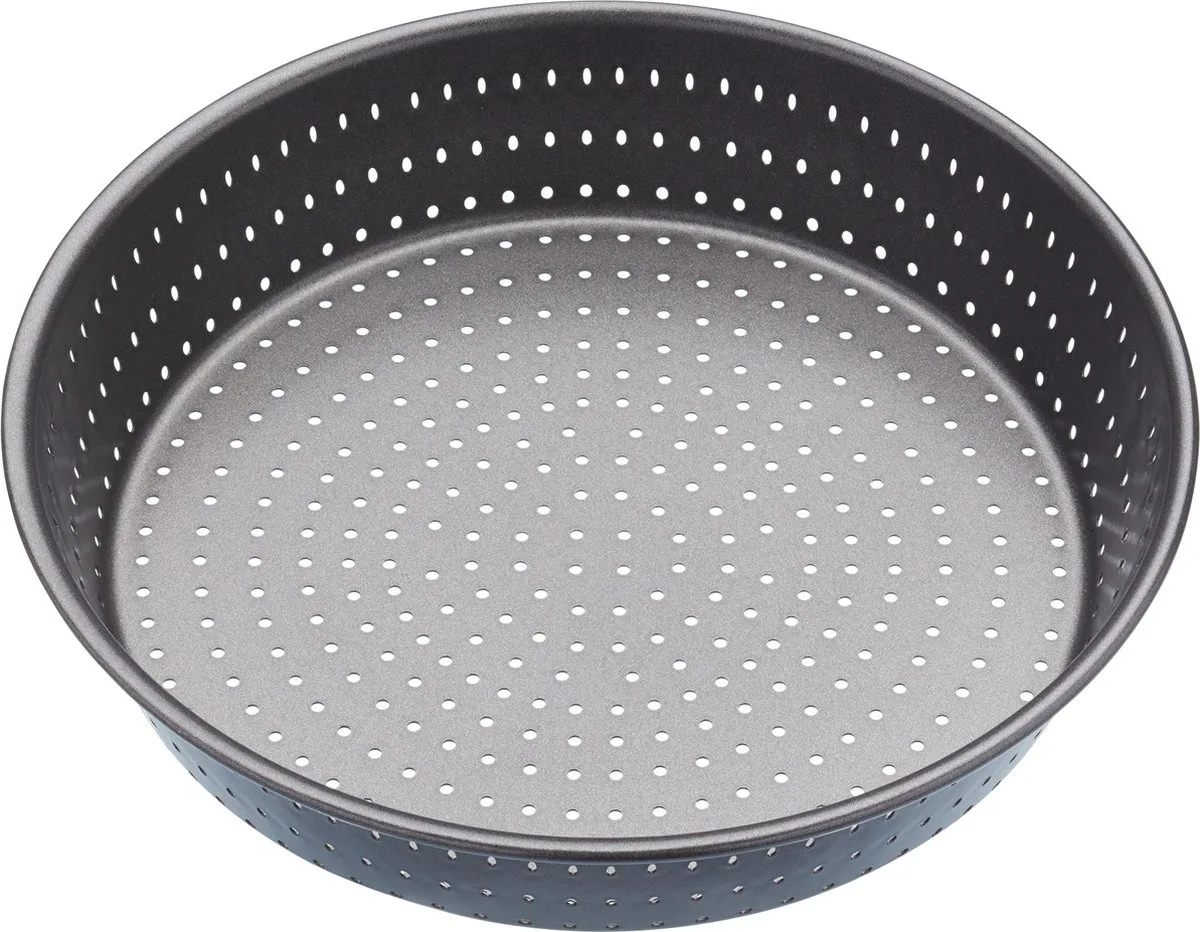 Crusty Bake 23 cm Diepe Geperforeerde Bakvorm met Antiaanbaklaag - Robuuste 1mm Koolstofstaal 9 Inch Rond Bakblik från MasterClass i Svart – produktbild