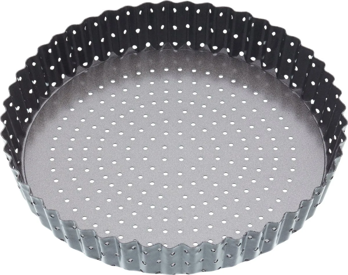 Crusty Bake 23 cm Geperforeerde Quichevorm met PFOA-vrije Antiaanbaklaag en Losse Bodem - Geribbeld van MasterClass in Zilvergrijs – productfoto
