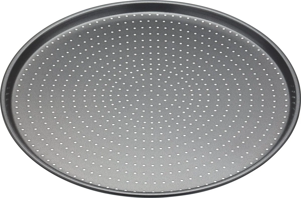 Crusty Bake Geperforeerde Bakplaat / Pizza Tray met PFOA-Vrije Antiaanbaklaag - Koolstofstaal van 1 mm van MasterClass in Zwart – productfoto