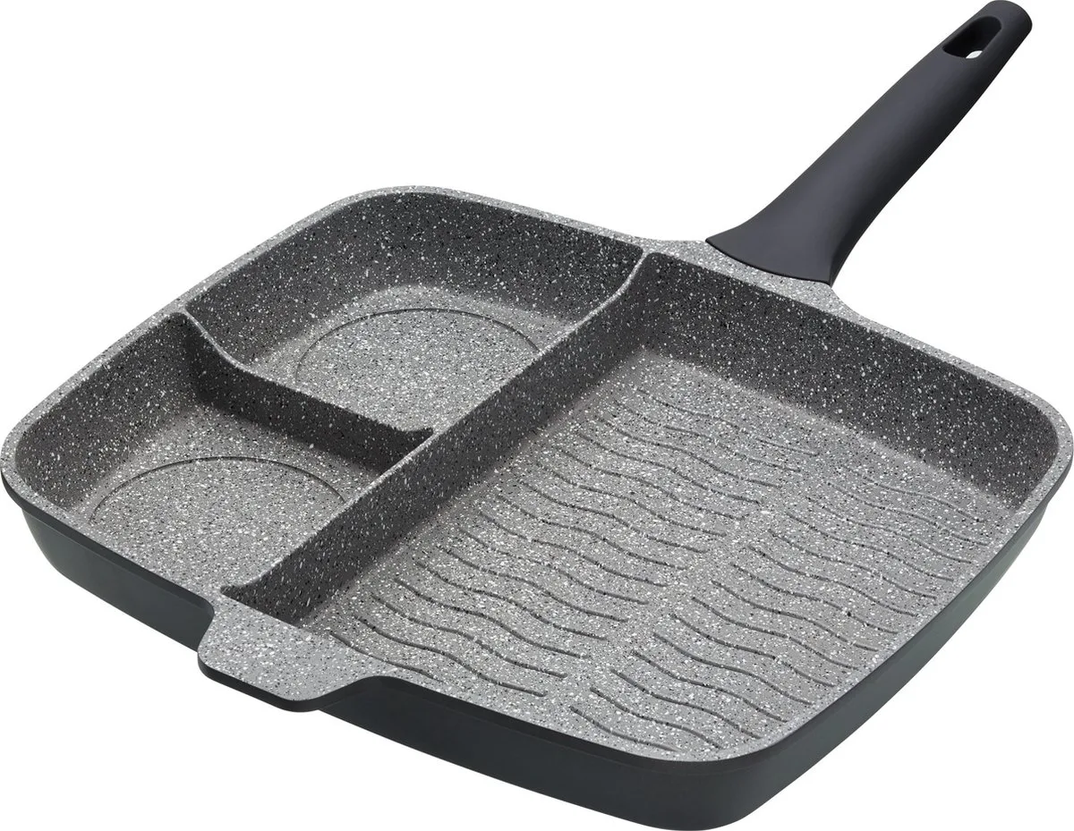 Driedelige Grillpan 32 Centimeter - Geschikt voor Inductie Antiaanbaklaag 3-in-1 Grillpan van MasterClass in Zilver – productfoto
