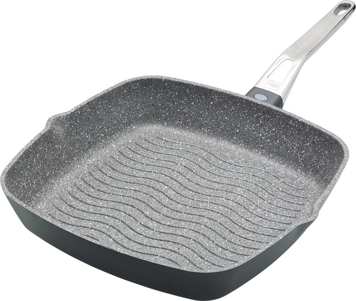 Grillpan 28 Centimeter - Geschikt voor Inductie Antiaanbaklaag Inklapbare Handgreep van MasterClass in Grijs – productfoto