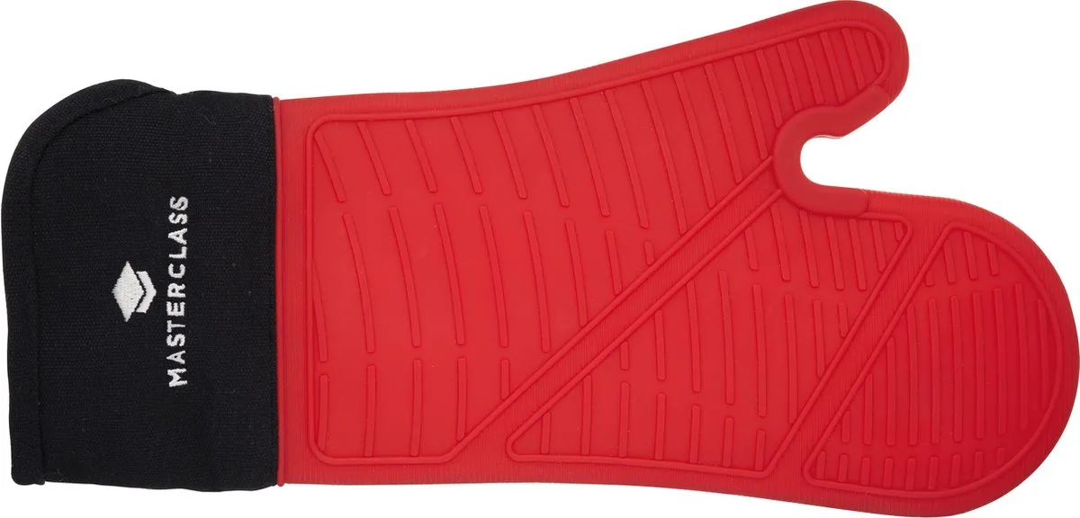 hitte- en waterbestendige ovenwant - siliconen / katoen zwart van MasterClass in Rood – productfoto
