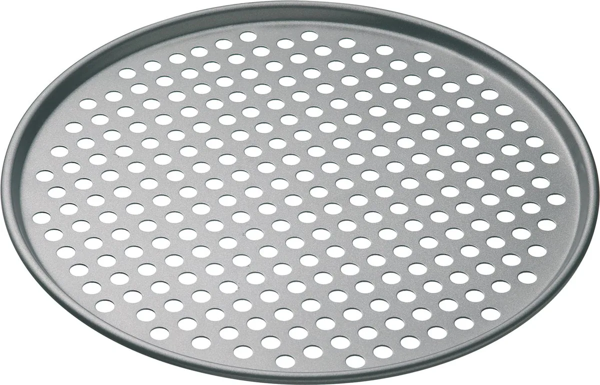 KitchenCraft MasterClass 32 cm Geperforeerde Pizza Tray / Bakplaat met PFOA-Vrije Antiaanbaklaag - Koolstofstaal van 1 mm van MasterClass in Zwart – productfoto