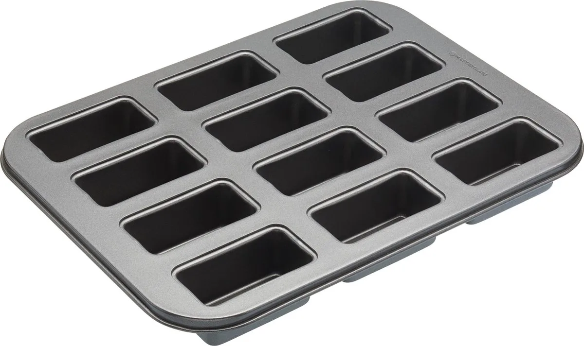Mini broodvorm / cakevorm met losse bodem - met 12 vakjes en anti-aanbak laag 35,5 x 27 cm van MasterClass in Zwart – productfoto