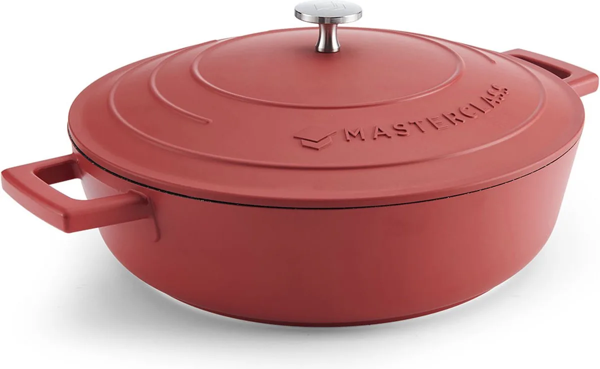 Ondiepe Braadpan met Deksel, Kookplaat naar Oven naar Tafel Braadpan, Ultra Lichtgewicht, Optimale Warmtegeleiding, 4L de MasterClass en Rouge – photo produit