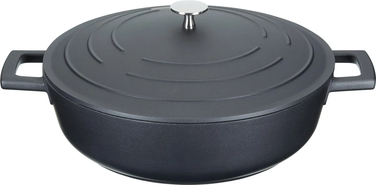 Ondiepe Braadpan Met Deksel - Licht Vervaardigd Van Gegoten Aluminium van MasterClass in Zwart – productfoto