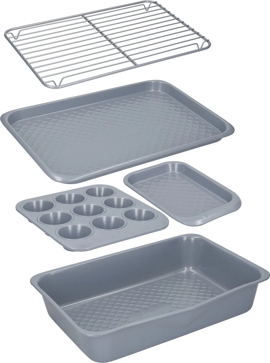 Smart Ceramic stapelbare bakvormen set - koolstofstaal met robuuste keramische coating 5-delig van MasterClass in Grijs – productfoto