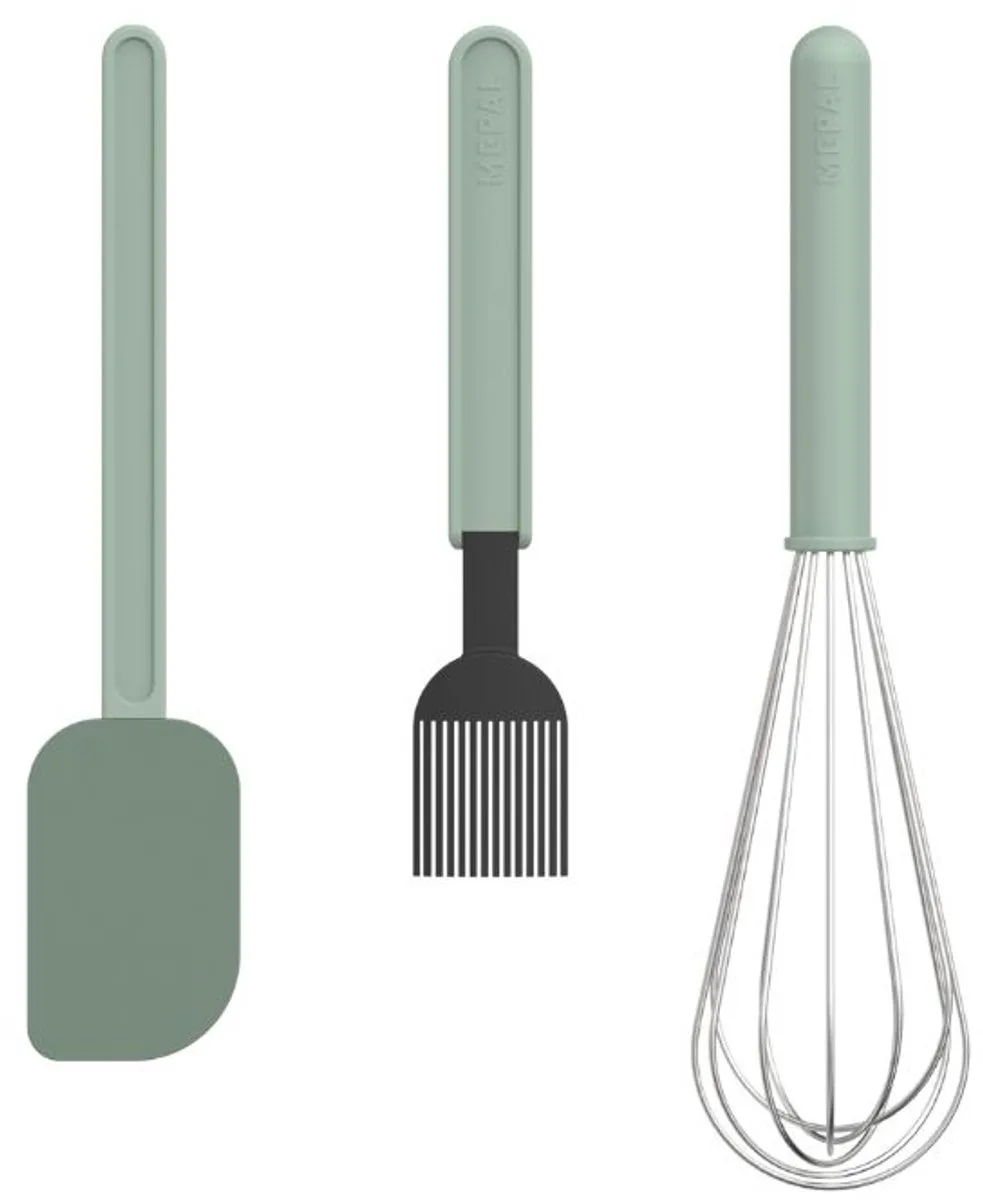 Bakset 3-delig (spatel groot + kwast + garde groot) Chef it - Set voor bakkers - Hittebestendig - Vaatwasmachinebestendig - Keukengerei van Mepal in Nordic sage – productfoto