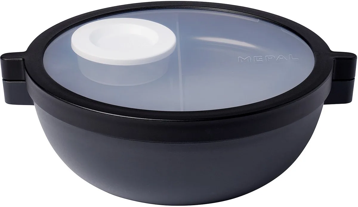 Basic bento lunchbowl Vita - 1.5 l - 4 vakken waarvan 2 uitneembare bakjes - Bento box - Salade lunchbox van Mepal in Nordic black – productfoto