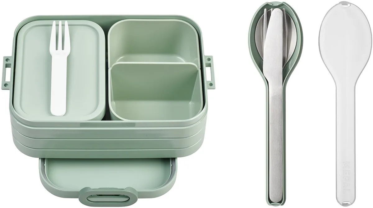 Bento lunchbox + Bestekset TAB / Ellipse - 900 ml - Lunchset van Mepal in Nordic sage – productfoto