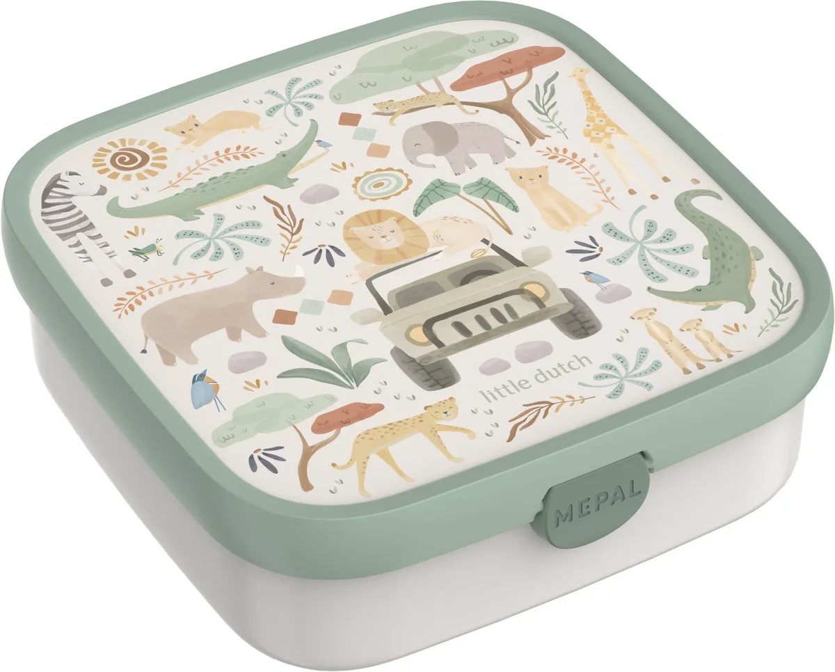 Bento lunchbox groot Campus Little Dutch - 1.25 l - Inclusief 2 uitneembare lekdichte bentobakjes & vorkje från Mepal i Safari Friends – produktbild