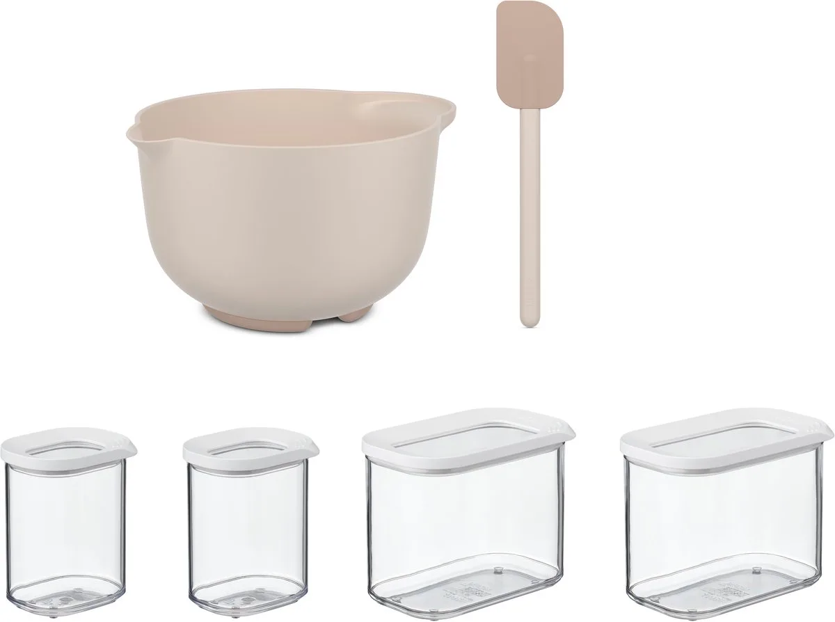Beslagkom 3000 ml + spatel + 2x 375 ml + 2x 1000 ml Chef it / Modula - Bakset met bewaardozen - Chalk & White de Mepal en Chalk & White – photo produit