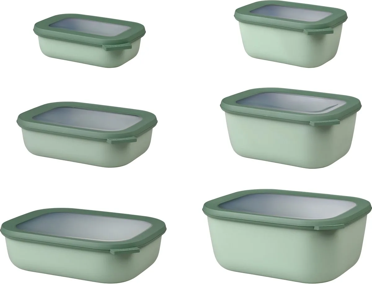 Bewaardoos 6 delig Cirqula - 500ml. 750 ml. 1000 ml. 1500 ml. 2000 ml. 3000 ml - Rechthoekig de Mepal en Nordic sage – photo produit