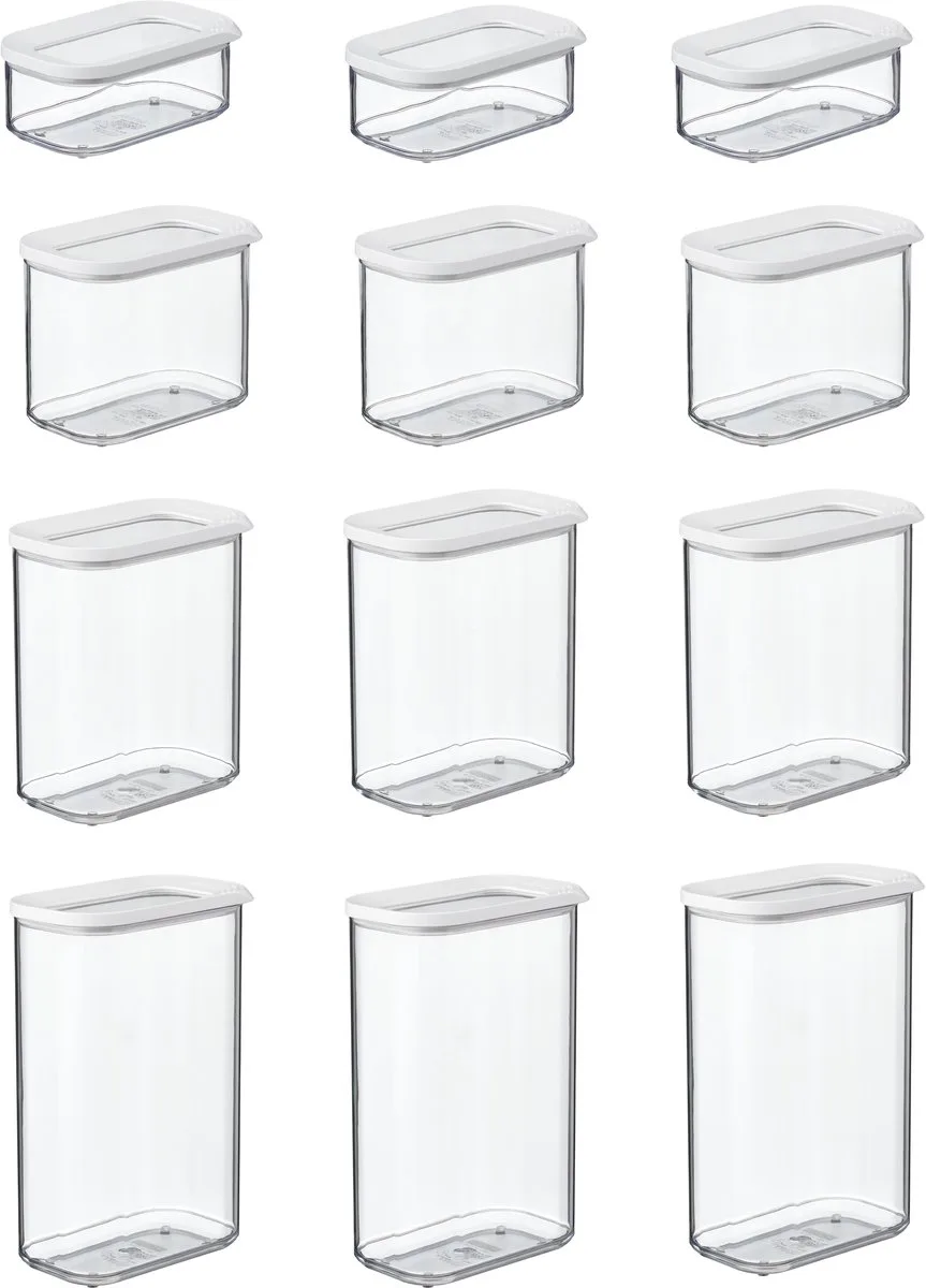 Bewaardoos set 12 delig Modula - 3x 425 ml. 3x 1000 ml. 3x 1500 ml. 3x 2000 ml - Voorraaddoos de Mepal en Blanc – photo produit