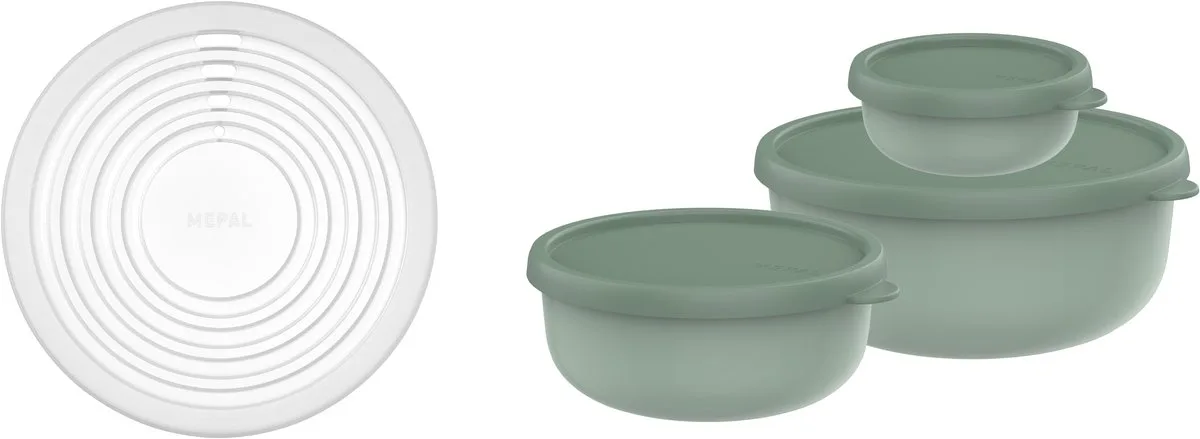 Bewaardoos set 3 delig + magnetrondeksel Lumina - 250ml. 750 ml. 1500 ml - Magnetronbakje met deksel de Mepal en Nordic sage – photo produit