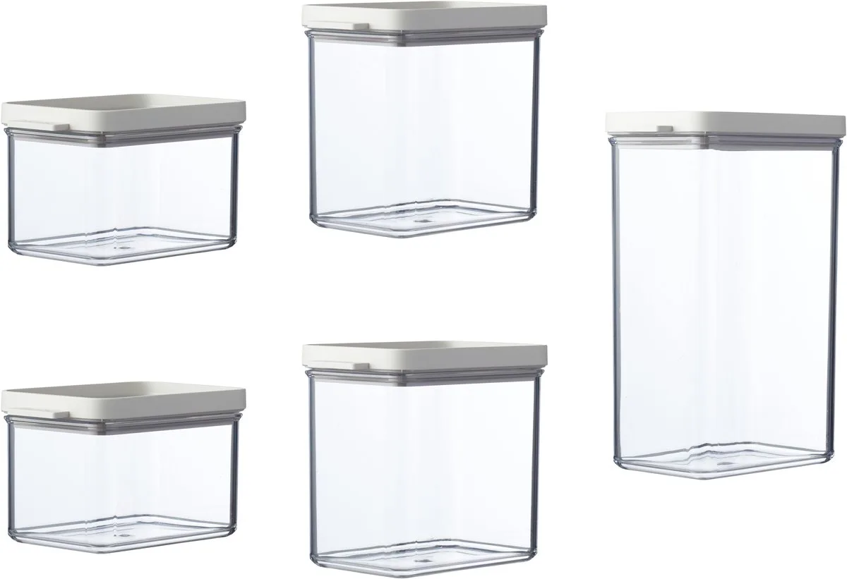 Bewaardoos set 5 delig Omnia - 2x 700 ml. 2x 1100 ml. 2000 ml - Voorraaddoos de Mepal en Nordic white – photo produit
