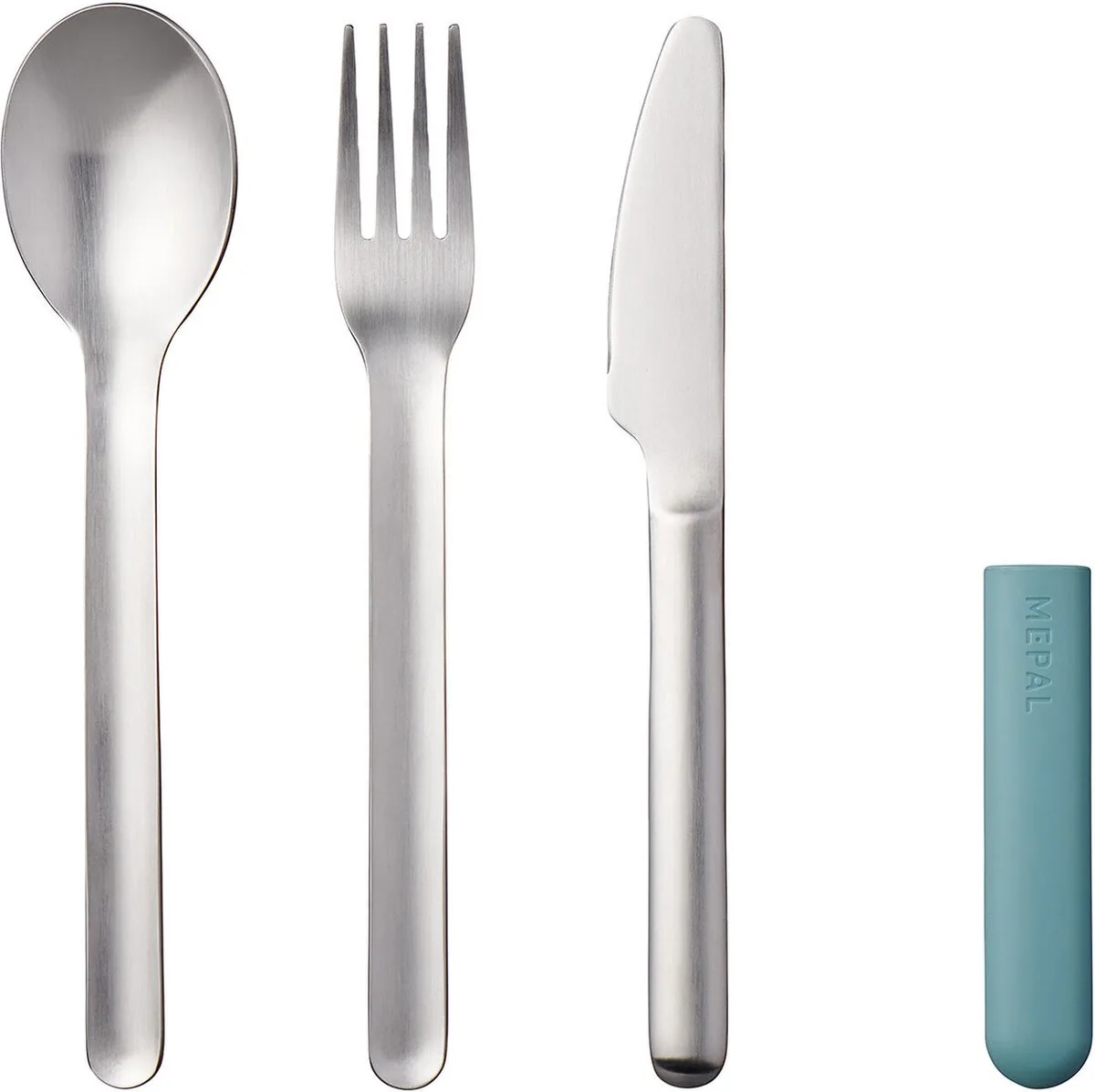Bloom roestvrijstalen bestekset incl. plastic deksel noords - 3-delige set van Mepal in Groen – productfoto